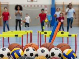Sporting equipment, scoreboards, cricket nets.